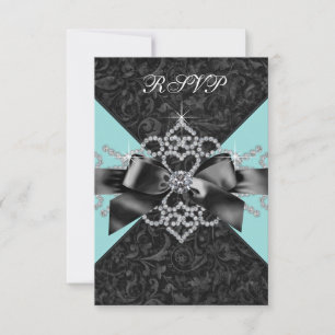 Diamanten Türkis Blau Schwarz Sweet 16 Geburtstags RSVP Karte