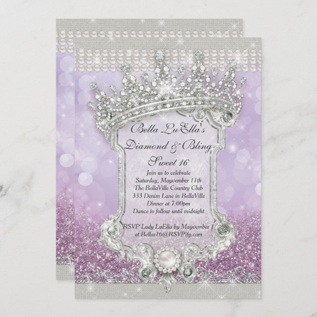 Diamanten und Bling Sweet 16 Quince Einladungen (Vorne/Hinten)