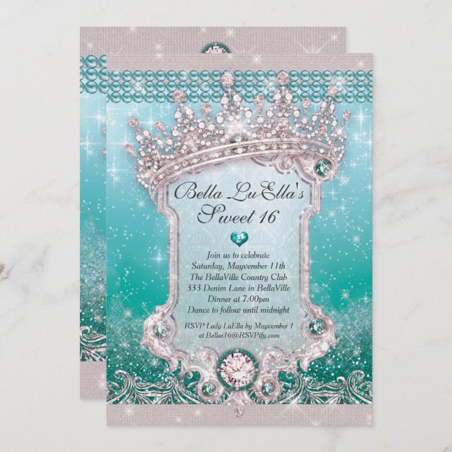 Diamanten und Bling Sweet 16 Quince Einladungen (Vorne/Hinten)