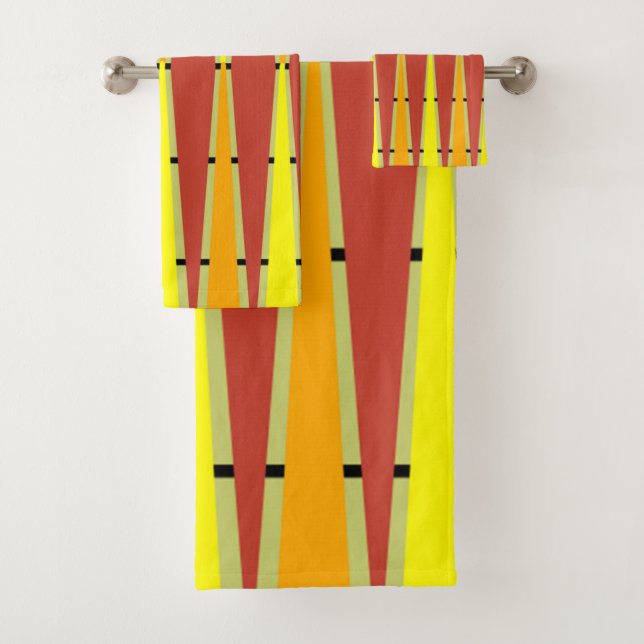 Diamanten und Dreiecke - Rot und Orange Badhandtuch Set (Insitu)
