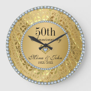 Diamanten und Gold 50. Hochzeitstag Große Wanduhr