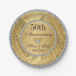 Diamanten und Gold 50. Hochzeitstag Pappteller