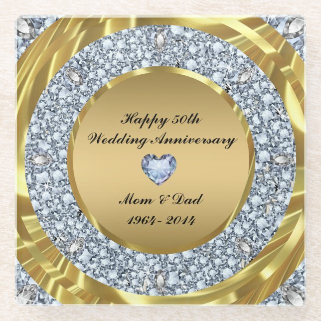 Diamanten und metallisches Gold Glasuntersetzer (Vorderseite)