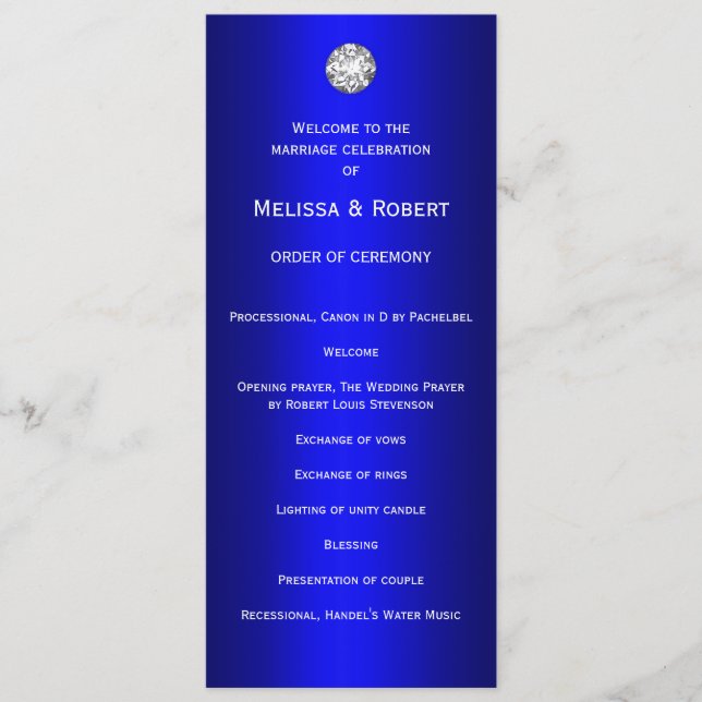 Diamanten und Perlen Blue Wedding Programm (Vorderseite)