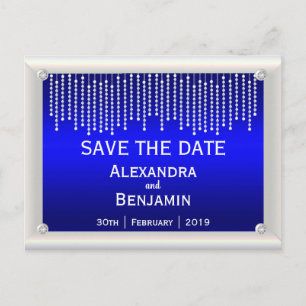 Diamanten und Perlen Blue Wedding Save the Date Ankündigungspostkarte