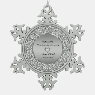 Diamanten und Silber 25. Hochzeitstag Schneeflocken Zinn-Ornament