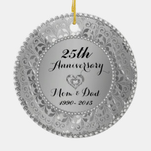 Diamanten und Silber zum 25. Hochzeitstag Keramik Ornament