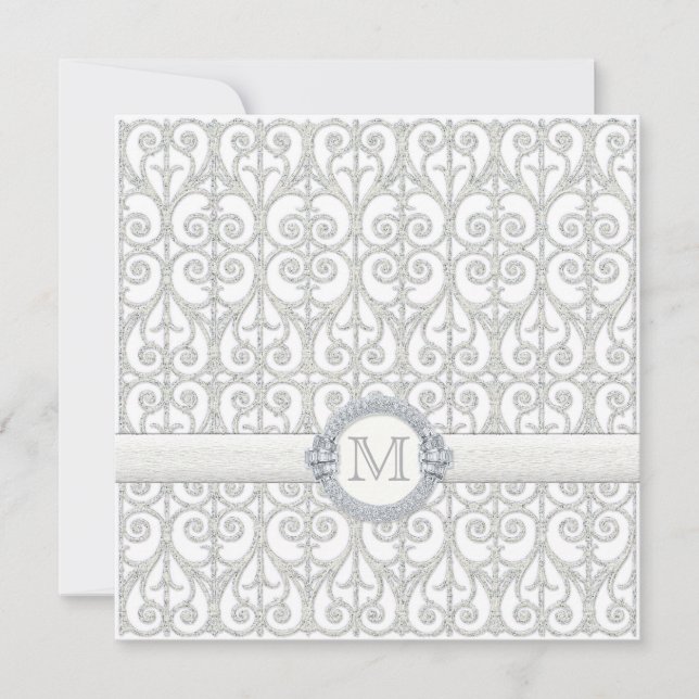 Diamanten und Spitzen, Mit Monogramm Einladung zur (Vorderseite)