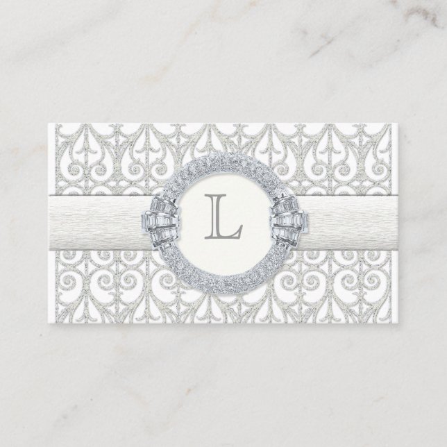 Diamanten und Spitzen, Monogramm-Hochzeitstisch Platzkarte (Vorderseite)