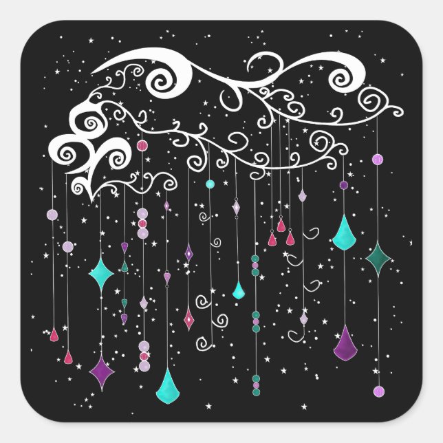 Diamanten und Sterne Quadratischer Aufkleber (Vorderseite)