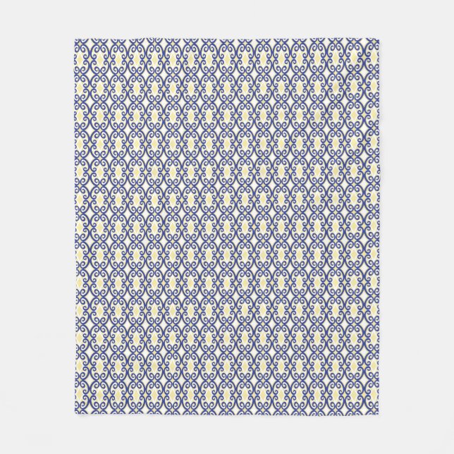 Diamanten und Wirbel Navy Yellow White Pattern Fleecedecke (Vorderseite)