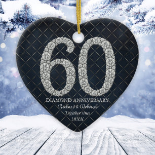 Diamantene 60. Hochzeitstag-Jubiläum Herz Keramik Ornament