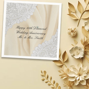 Diamantene 60. Hochzeitstag-Jubiläums-Faux-Satin+L Serviette