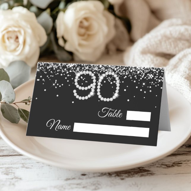 Diamantene 90. Geburtstagsfeier gefaltete Platzkar Platzkarte (Diamonds 90th Birthday Party Table place card)