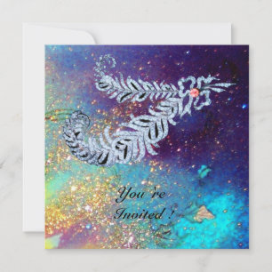 DIAMANTENE FEDERN ,blaue Türkis Gold Glitzer Einladung