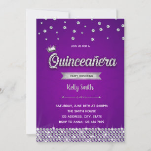 Diamantene lila-silberne Quinceanera-Einladung Einladung