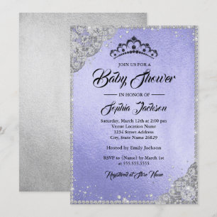 Diamantene Spitze Lila Silber Mädchen Babyparty Einladung