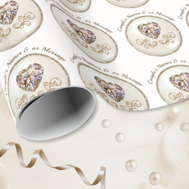 Diamantenherz, Personalisiertes Hochzeitszackpapie Geschenkpapier (Diamond anniversary wrapping paper. Anniversary gift paper, any year. Anniversary gift wrap. )