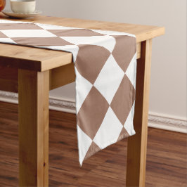 Diamantenmuster in Weiß und Mocha Mousse Großer Tischläufer