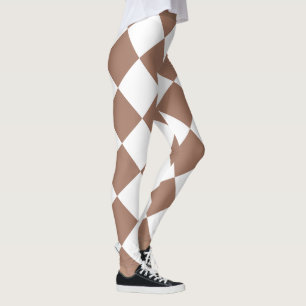 Diamantenmuster in Weiß und Mocha Mousse Leggings