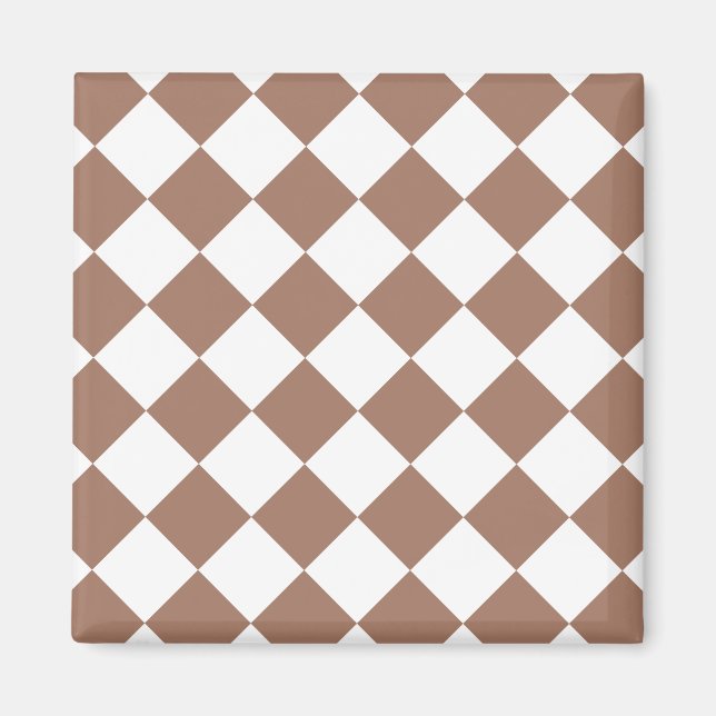 Diamantenmuster in Weiß und Mocha Mousse Magnet (Vorne)