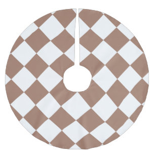 Diamantenmuster in Weiß und Mocha Mousse Polyester Weihnachtsbaumdecke