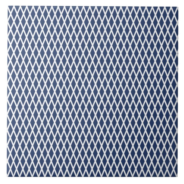 Diamantenmuster, modern, einfach, marineblau, weiß fliese (Vorderseite)
