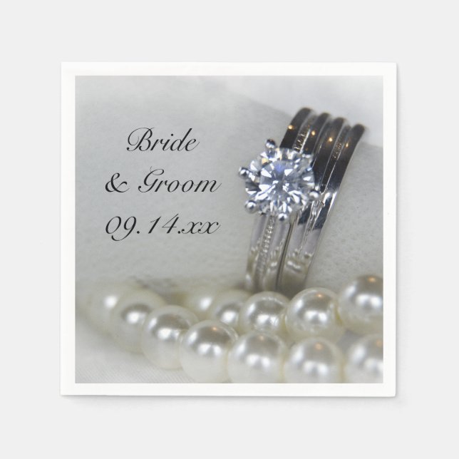 Diamantenrings und White Pearls Wedding Serviette (Vorderseite)
