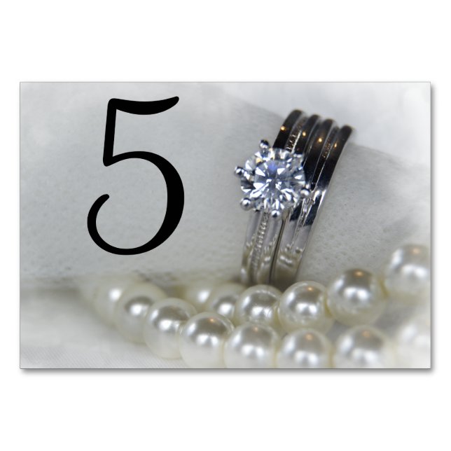 Diamantenrings und White Pearls Wedding Tischnummer (Vorderseite)