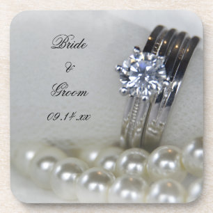 Diamantenrings und White Pearls Wedding Untersetzer