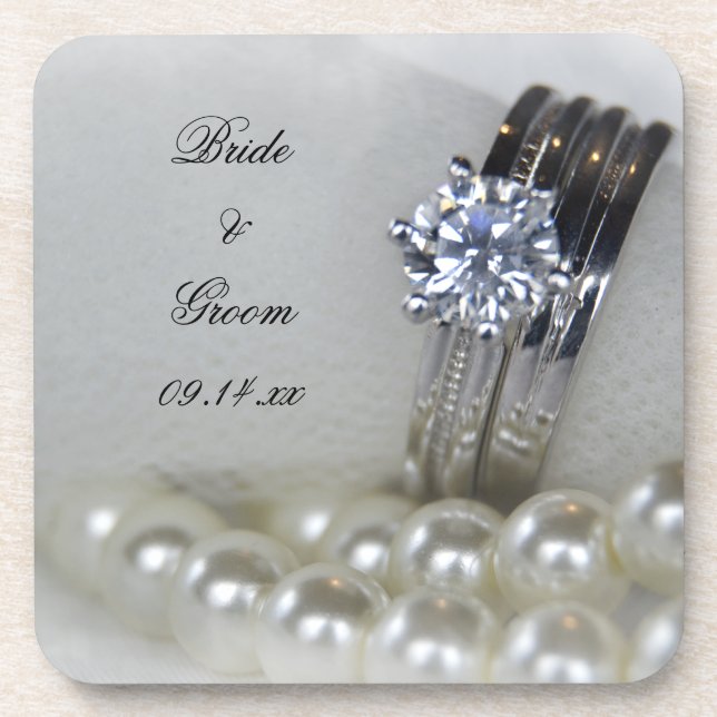 Diamantenrings und White Pearls Wedding Untersetzer (Vorderseite)