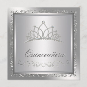 Diamantentiarakrone Elegante Silber Damask Quincea Einladung