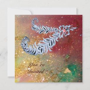 DIAMANTFEDERN, braun gelb grün goldene Funken Einladung