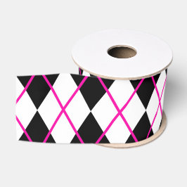 Diamantform Argyle-Druck Schwarz Rosa Band Ripsband