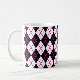 Diamantförmiger Argyle-Druck-Becher Schwarz Pink Kaffeetasse