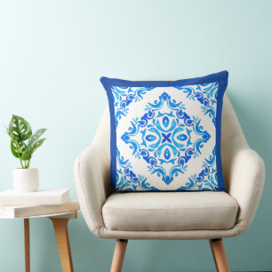 Diamantförmiges blau-weißes Delft-Porzellan Kissen