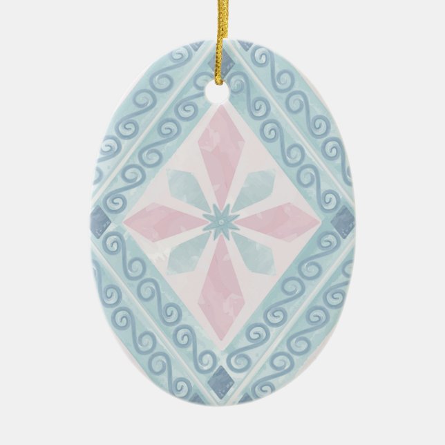 diamantförmiges blaues Muster Keramik Ornament (Vorne)