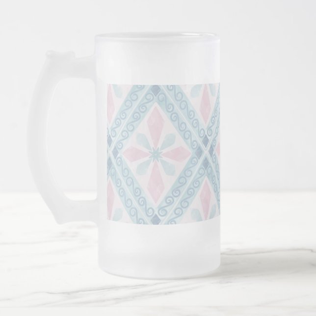 diamantförmiges blaues Muster Mattglas Bierglas (Links)