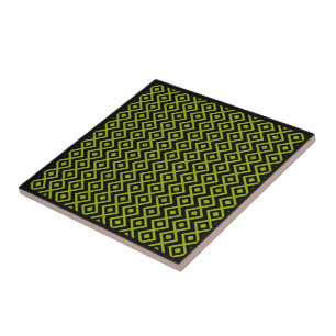 Diamantförmiges Harlekin-Muster Schwarz und Gelb Fliese