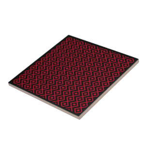 Diamantförmiges Harlekin-Muster Schwarz und Rot Fliese