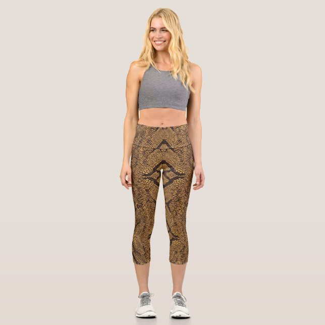 Diamantgestütztes Schlangenmuster Capri Leggings (Vorderseite)