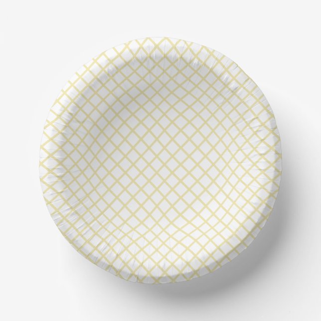 Diamantgitter-Buttergelb - Weiß Pappteller (Vorderseite)