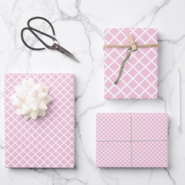 Diamantgitter weiß - Hellrosa Geschenkpapier Set (Vorderseite)
