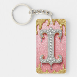 Diamantgold-Buchstabe I Anfangsbuchstabe Rosa Gesc Schlüsselanhänger