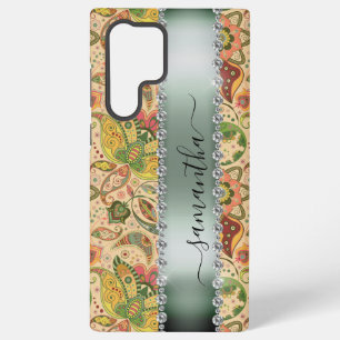 Diamantgrün Paisley  Kalligrafie-Monogramm Name Samsung Galaxy Hülle