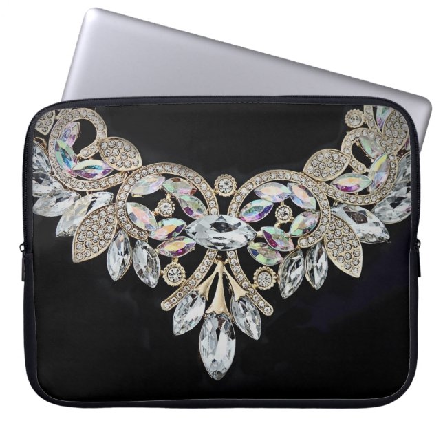 Diamanthalskette schwarz silber elegant laptopschutzhülle (Vorderseite)