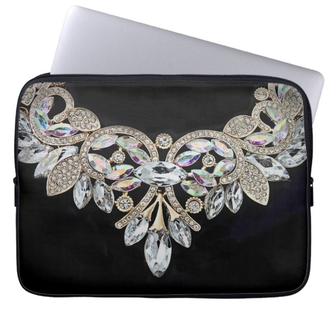 Diamanthalskette Schwarz-Silber Kristall elegant Laptopschutzhülle (Vorderseite)