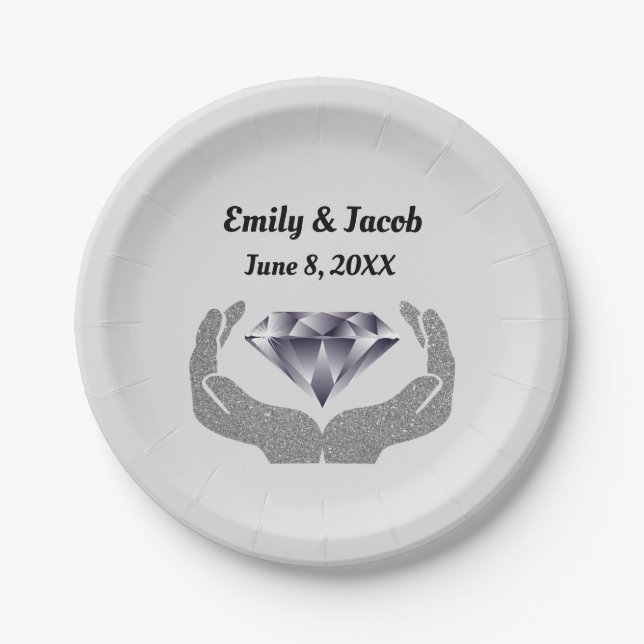Diamanthandhochzeit Pappteller (Vorderseite)