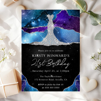Diamantkleid und Galaxy Agate 21. Geburtstag Einladung