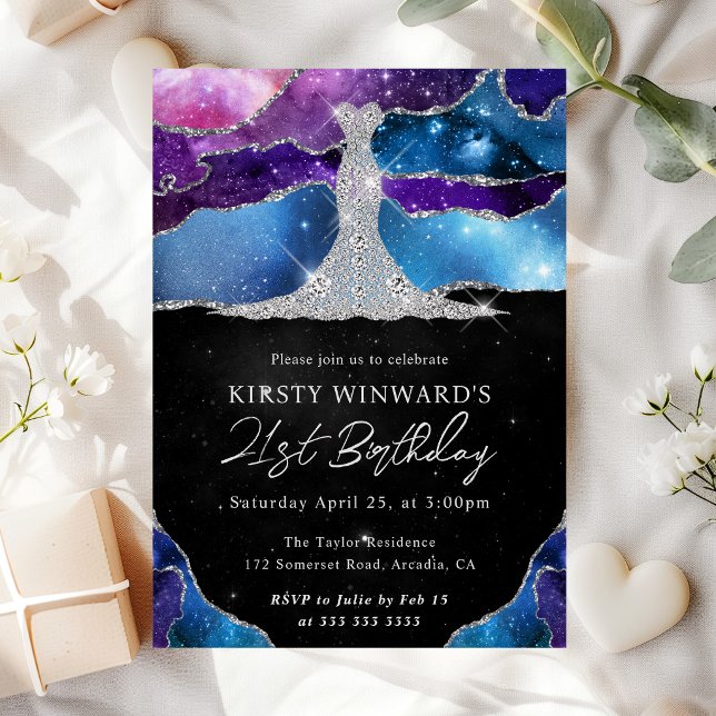 Diamantkleid und Galaxy Agate 21. Geburtstag Einladung (Von Creator hochgeladen)